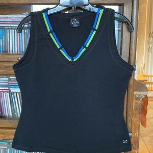 ZEN 101 Athletic Top Black with Blue/Green Accents size Medium